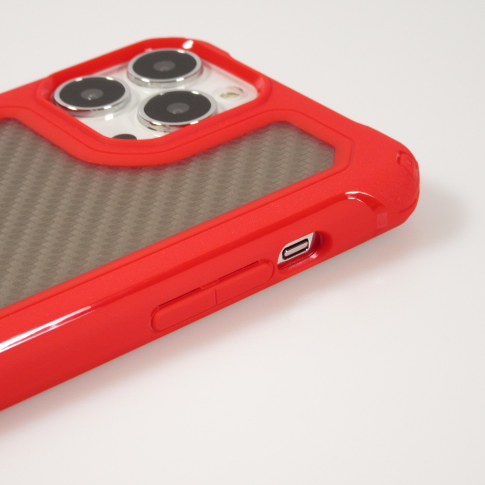 iPhone 14 Pro Max Case Hülle - Military Elite kompakt Cover mit semi-transparentem Carbon Rücken - Rot
