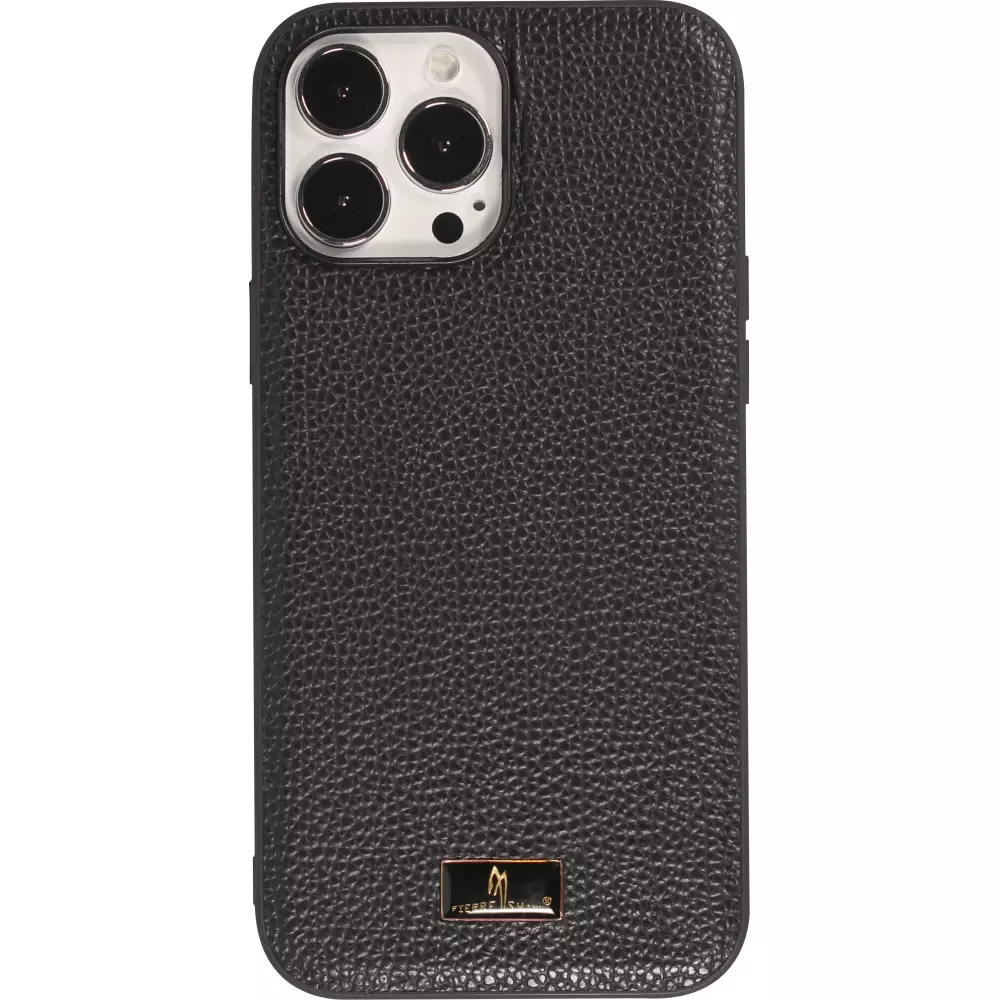 Coque iPhone 13 Pro - Fierre Shann étui en cuir véritable peau de reptile - Noir
