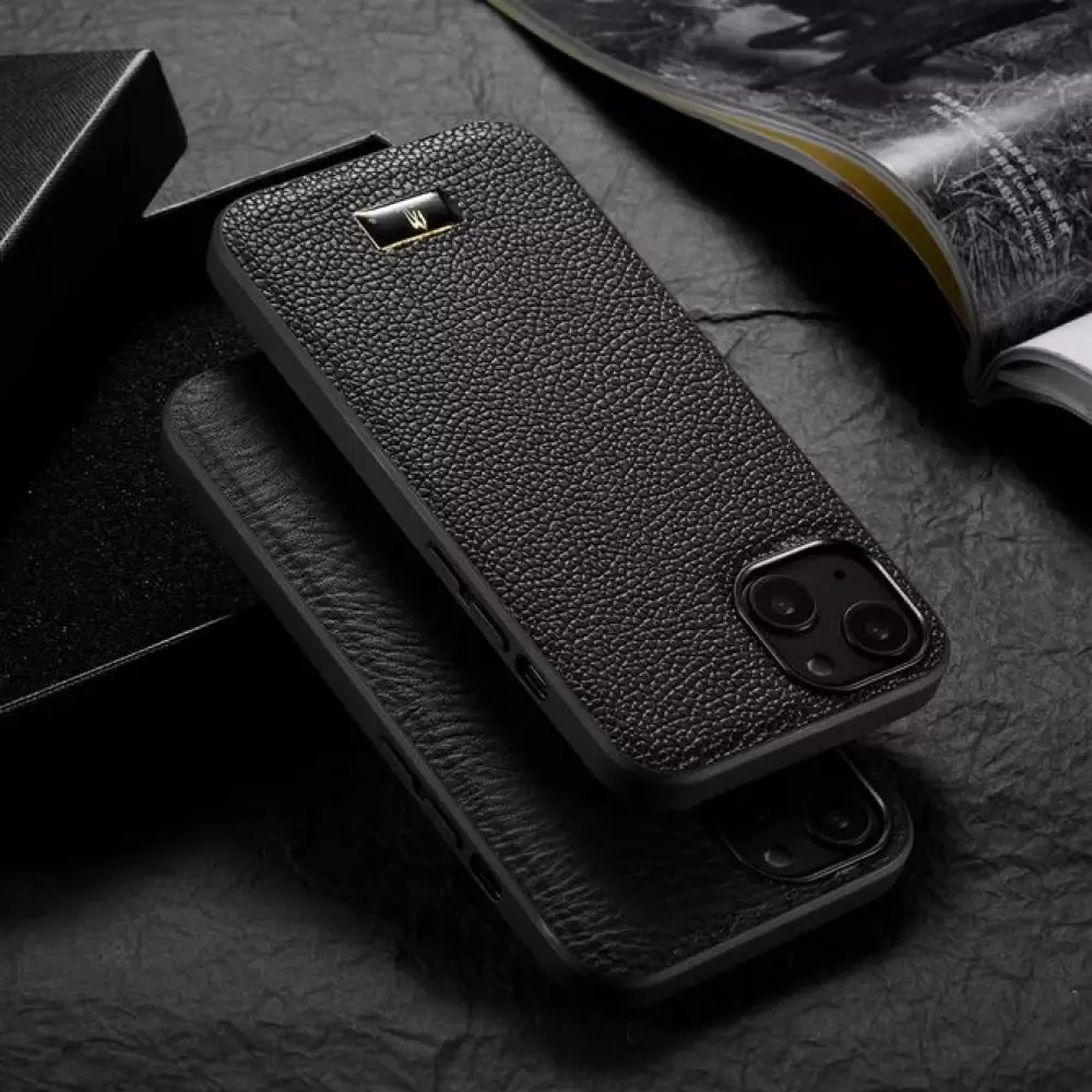 Coque iPhone 13 Pro - Fierre Shann étui en cuir véritable peau de reptile - Noir