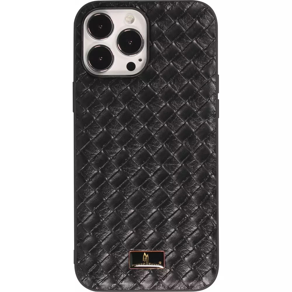 Coque iPhone 13 Pro Max - Fierre Shann étui en cuir  synthétique tissé - Noir
