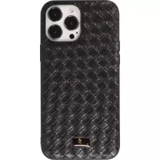 Coque iPhone 13 Pro Max - Fierre Shann étui en cuir  synthétique tissé - Noir