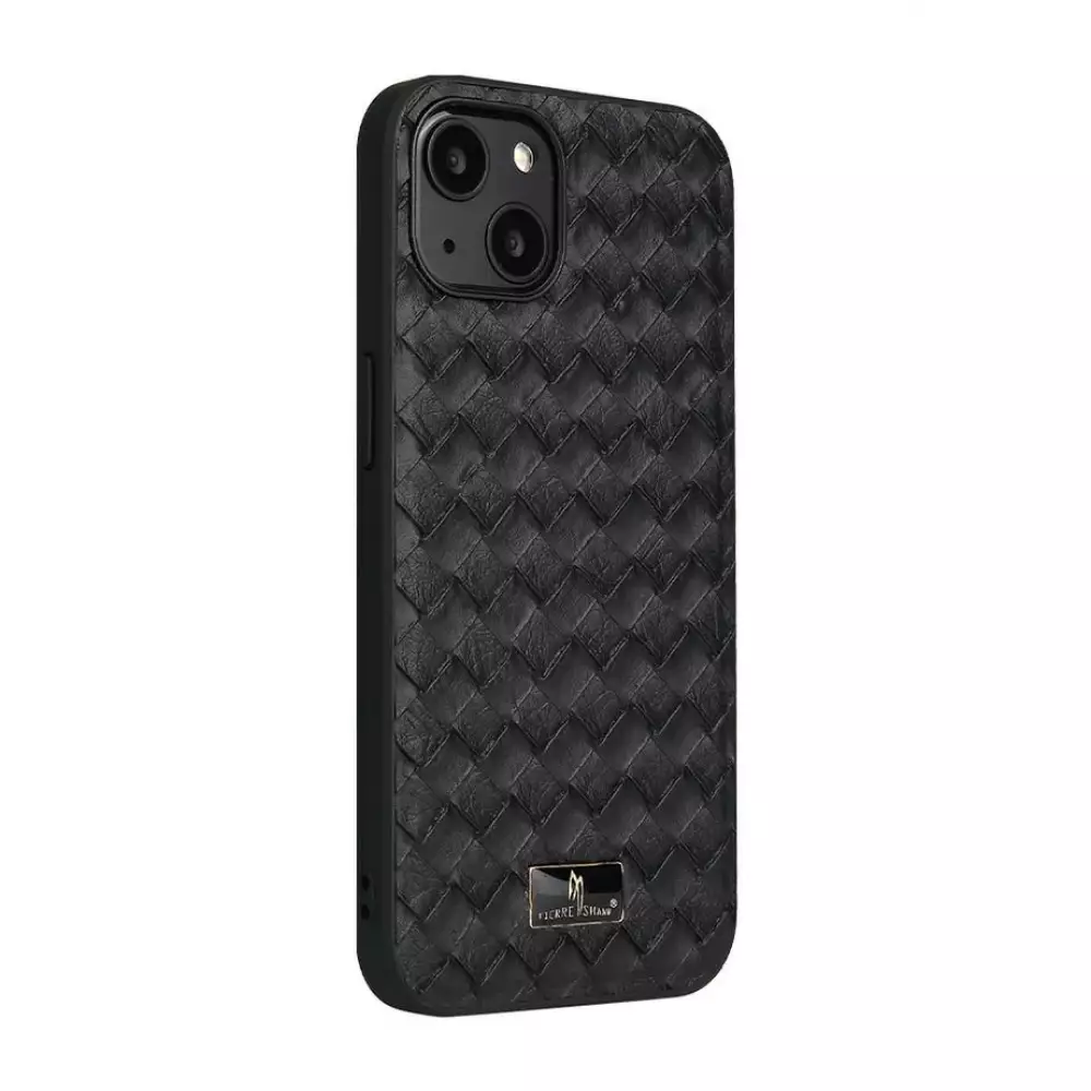 Coque iPhone 13 Pro Max - Fierre Shann étui en cuir  synthétique tissé - Noir