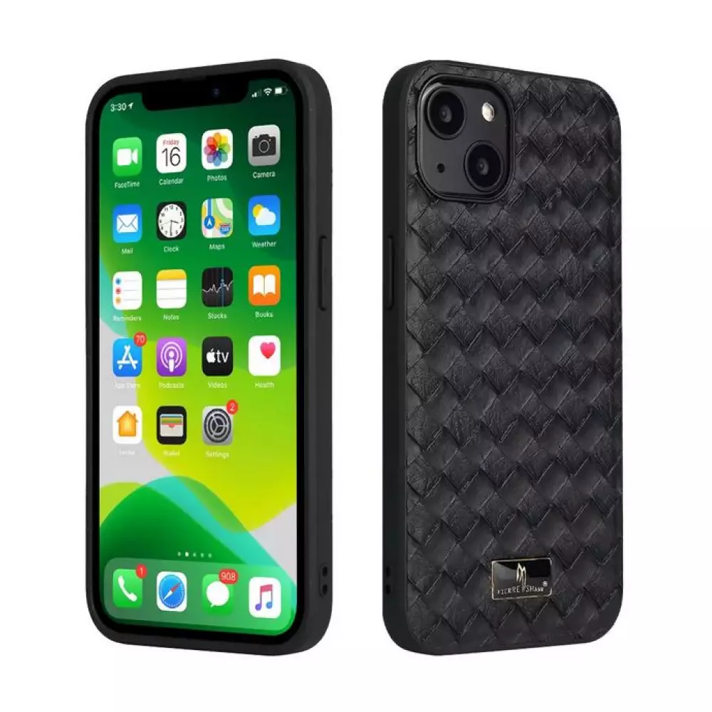 Coque iPhone 13 Pro Max - Fierre Shann étui en cuir  synthétique tissé - Noir