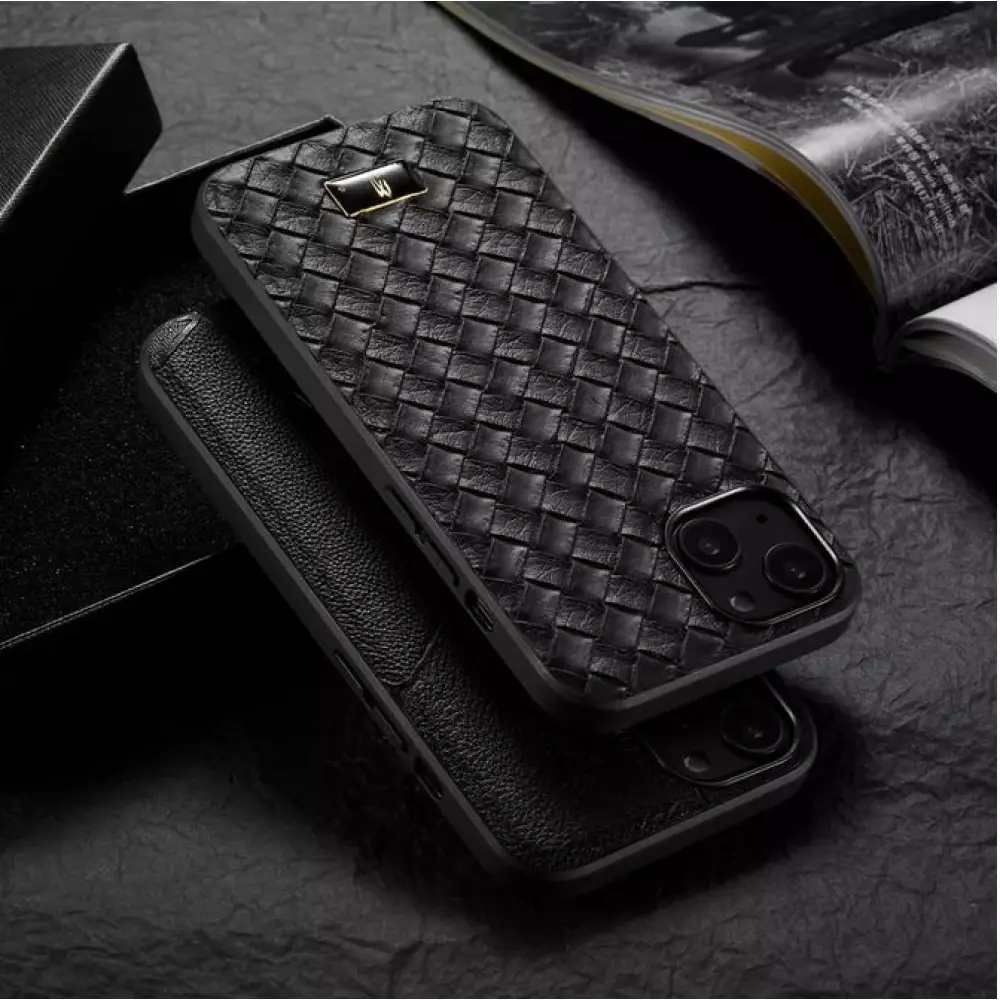 Coque iPhone 13 Pro Max - Fierre Shann étui en cuir  synthétique tissé - Noir