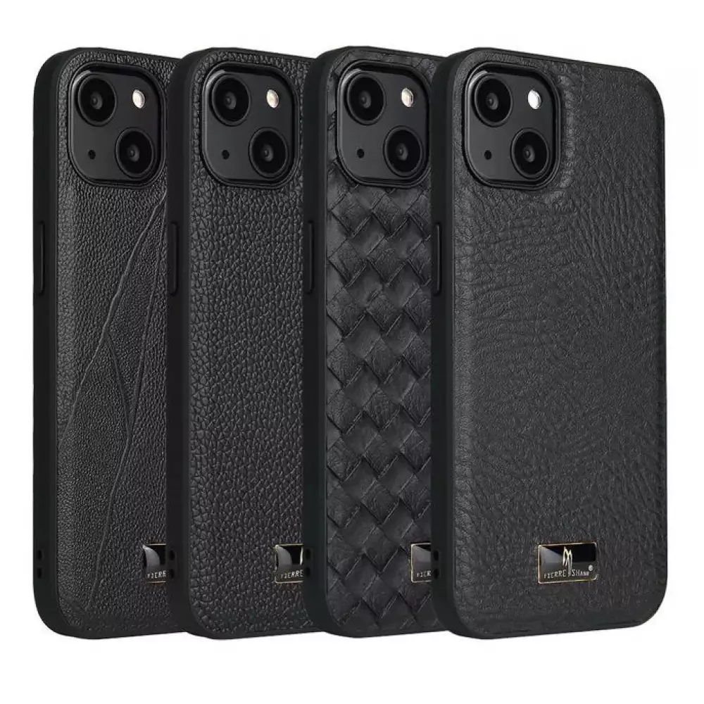 Coque iPhone 13 Pro Max - Fierre Shann étui en cuir  synthétique tissé - Noir