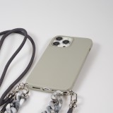 iPhone 13 Pro Max Case Hülle - Silikon Gel mit Umhänge Seil & Dekoration Stein Kette - Hellgrau