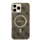iPhone 15 Pro Max Case Hülle - Guess Monogramm lackiert mit goldenem MagSafe - Braun