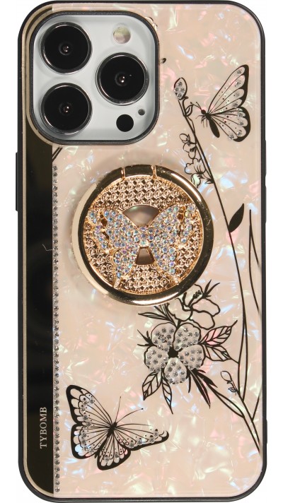 iPhone 13 Pro Max Case Hülle - Perlmutt Schmetterling Strass mit Videounterstützung - Rosa