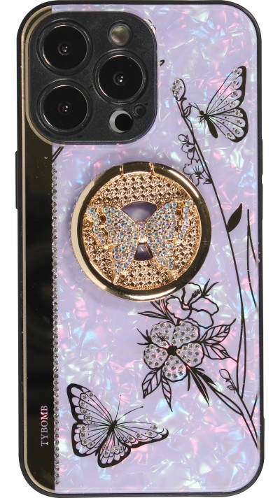 iPhone 13 Pro Case Hülle - Perlmutt Schmetterling Strass mit Videounterstützung - Violett