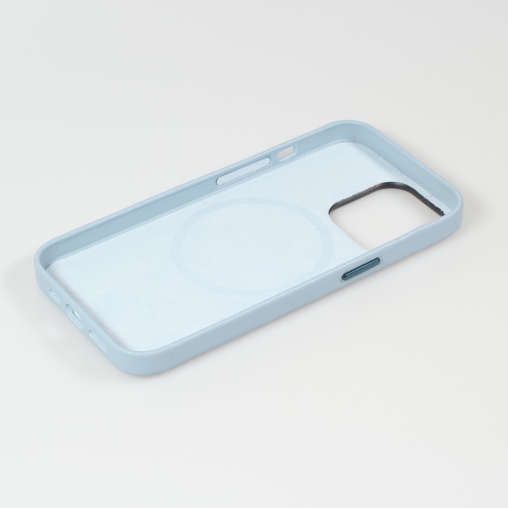 Coque iPhone 13 Pro Max - Qialino cuir véritable (compatible MagSafe) - Bleu clair