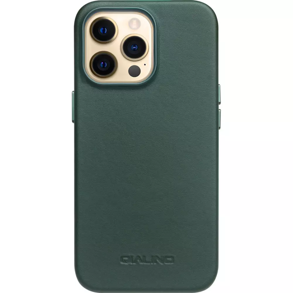 Coque iPhone 13 Pro Max - Qialino cuir véritable (compatible MagSafe) - Vert