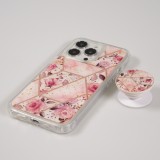 iPhone 13 Pro Case Hülle - Silikon Gel geometrische Streifen mit 3 stufigem Fingerhalter - Roses - Rosa