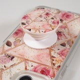 iPhone 13 Pro Case Hülle - Silikon Gel geometrische Streifen mit 3 stufigem Fingerhalter - Roses - Rosa