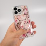 iPhone 13 Pro Case Hülle - Silikon Gel geometrische Streifen mit 3 stufigem Fingerhalter - Roses - Rosa