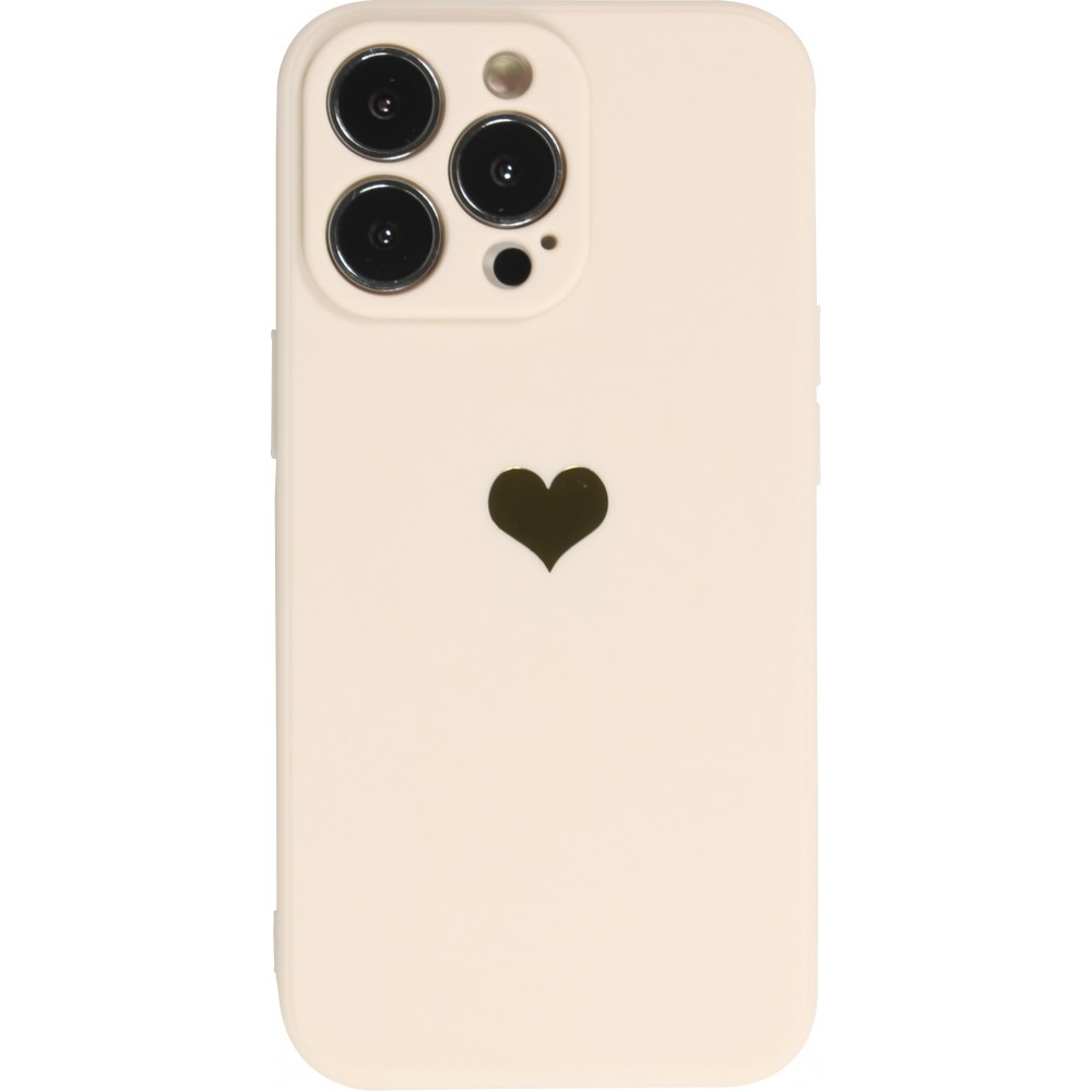iPhone 16 Pro Case Hülle - Silikon Mat Herz gold - Beige