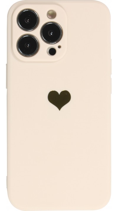 iPhone 13 Pro Max Case Hülle - Silikon Mat Herz gold - Beige