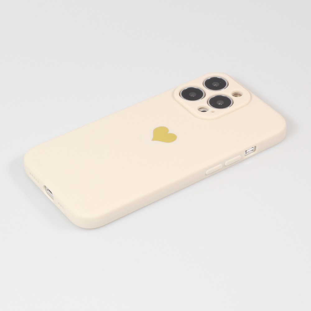 iPhone 16 Pro Case Hülle - Silikon Mat Herz gold - Beige