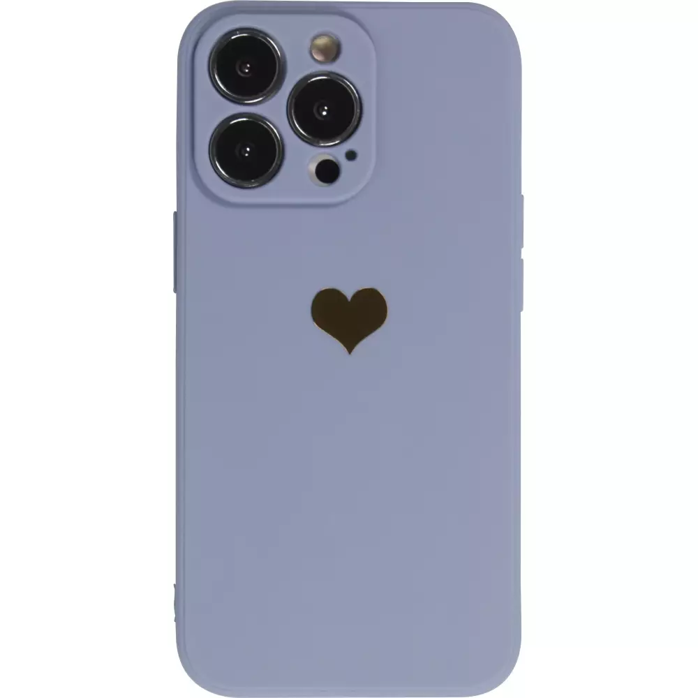 Coque iPhone 16 Pro - Silicone Mat Coeur doré - Bleu