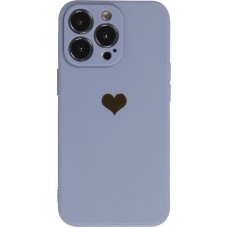 iPhone 15 Pro Case Hülle - Silikon Mat Herz gold - Blau
