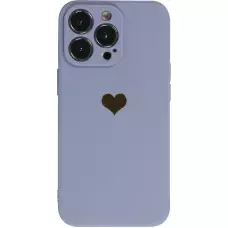 Coque iPhone 16 Pro - Silicone Mat Coeur doré - Bleu