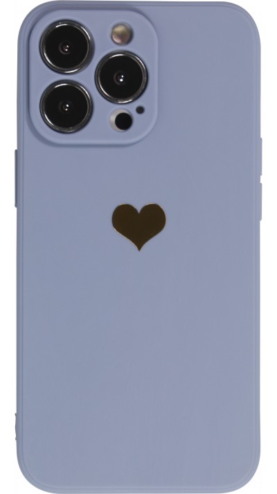 iPhone 13 Pro Case Hülle - Silikon Mat Herz gold - Blau