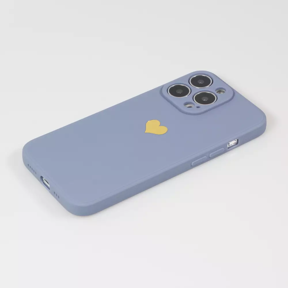 Coque iPhone 16 Pro - Silicone Mat Coeur doré - Bleu