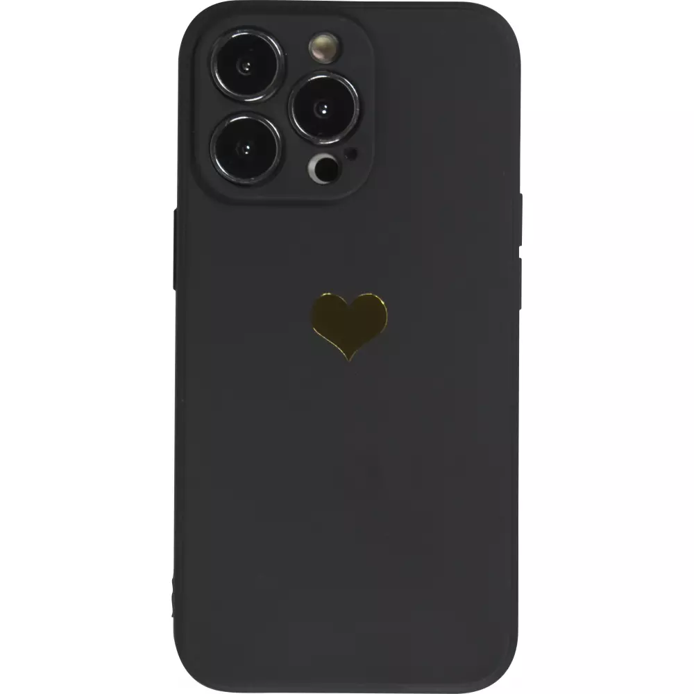 Coque iPhone 16 Pro - Silicone Mat Coeur doré - Noir