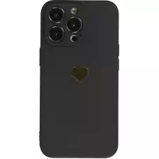 Coque iPhone 16 Pro - Silicone Mat Coeur doré - Noir