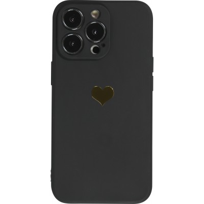 iPhone 16 Pro Max Case Hülle - Silikon Mat Herz gold - Schwarz