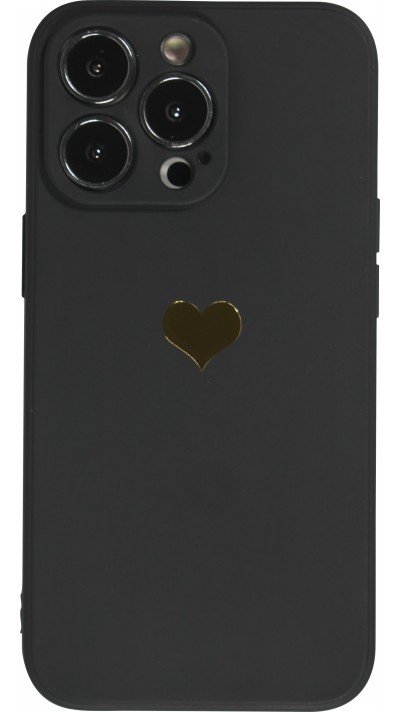 iPhone 16 Pro Max Case Hülle - Silikon Mat Herz gold - Schwarz