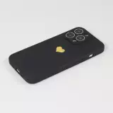 Coque iPhone 16 Pro - Silicone Mat Coeur doré - Noir