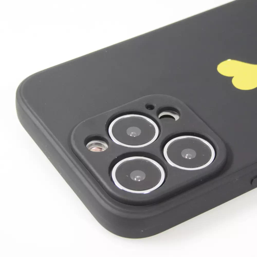 Coque iPhone 16 Pro - Silicone Mat Coeur doré - Noir