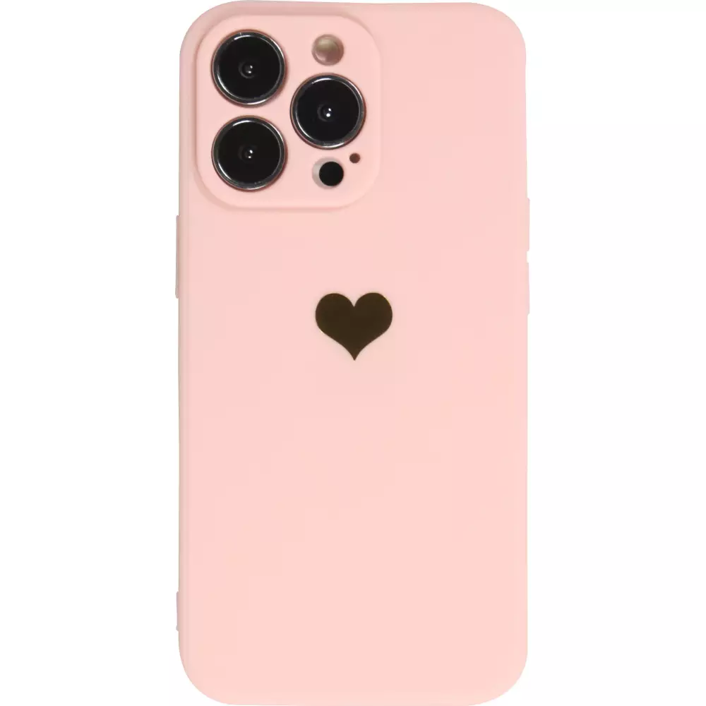 Coque iPhone 16 Pro - Silicone Mat Coeur doré - Rose