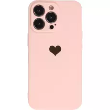 Coque iPhone 16 Pro - Silicone Mat Coeur doré - Rose