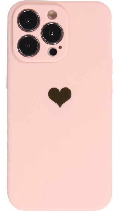 iPhone 15 Pro Max Case Hülle - Silikon Mat Herz gold - Rosa