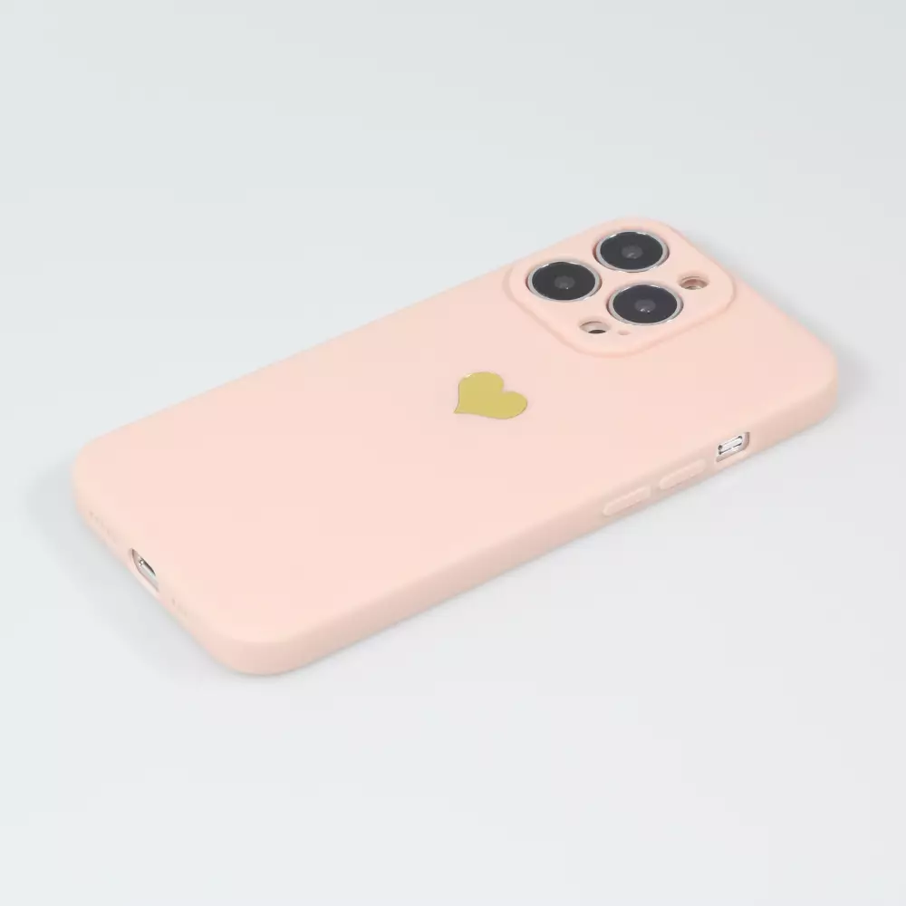 Coque iPhone 16 Pro - Silicone Mat Coeur doré - Rose