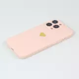 Coque iPhone 16 Pro - Silicone Mat Coeur doré - Rose