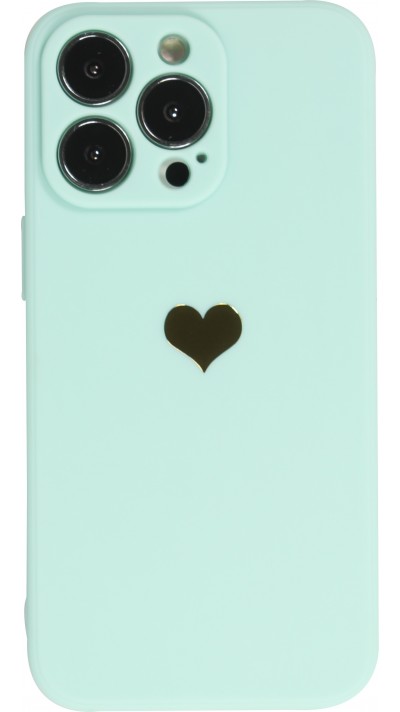 iPhone 16 Pro Max Case Hülle - Silikon Mat Herz gold - Türkis