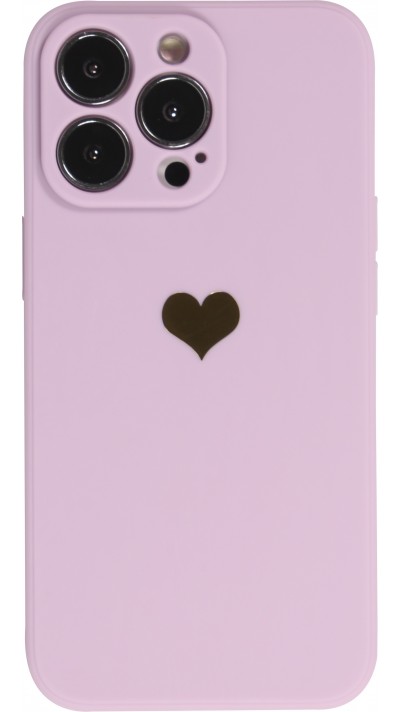 iPhone 15 Pro Case Hülle - Silikon Mat Herz gold - Violett