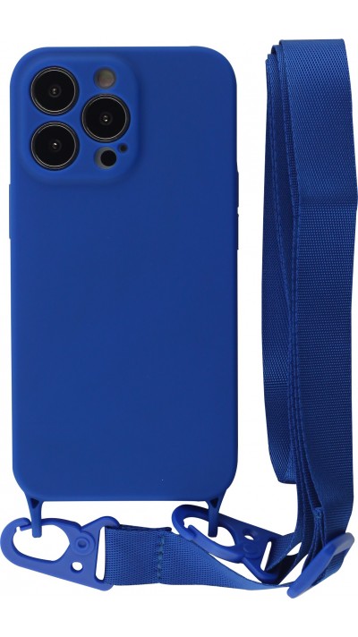 iPhone 13 Pro Max Case Hülle - Silikon mit Kordel und Haken dunkelblau