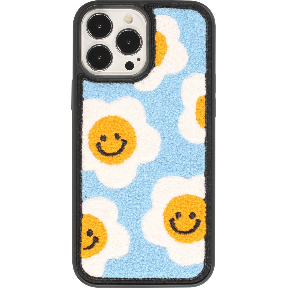 Coque iPhone 13 Pro Max - Silicone rigide tufting tapis de fleurs souriantes