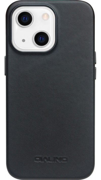 iPhone 14 Case Hülle - Qialino Echtleder (MagSafe kompatibel) - Schwarz