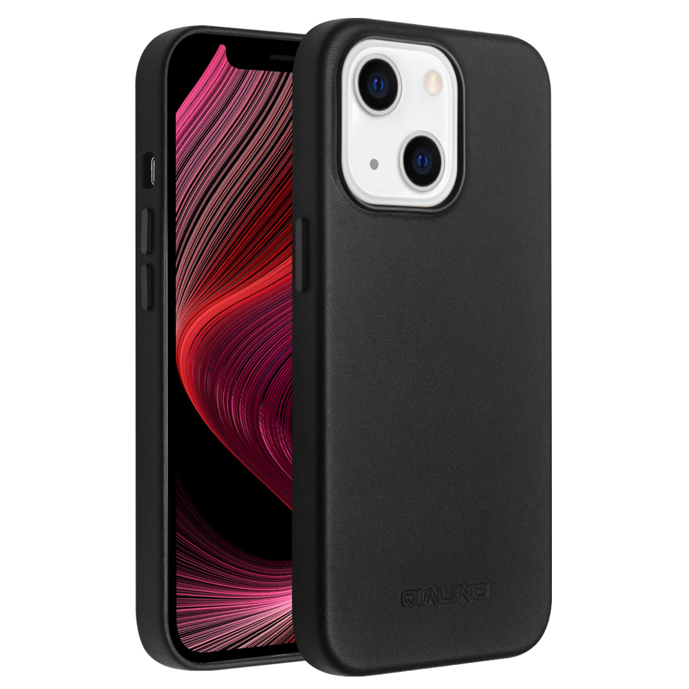 Coque iPhone 13 - Qialino cuir véritable (compatible MagSafe) - Noir