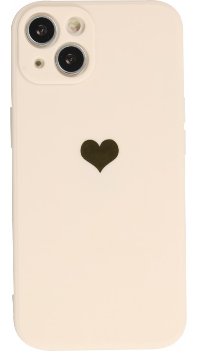 iPhone 14 Case Hülle - Silikon Mat Herz gold - Beige