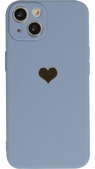iPhone 14 Case Hülle - Silikon Mat Herz gold - Blau