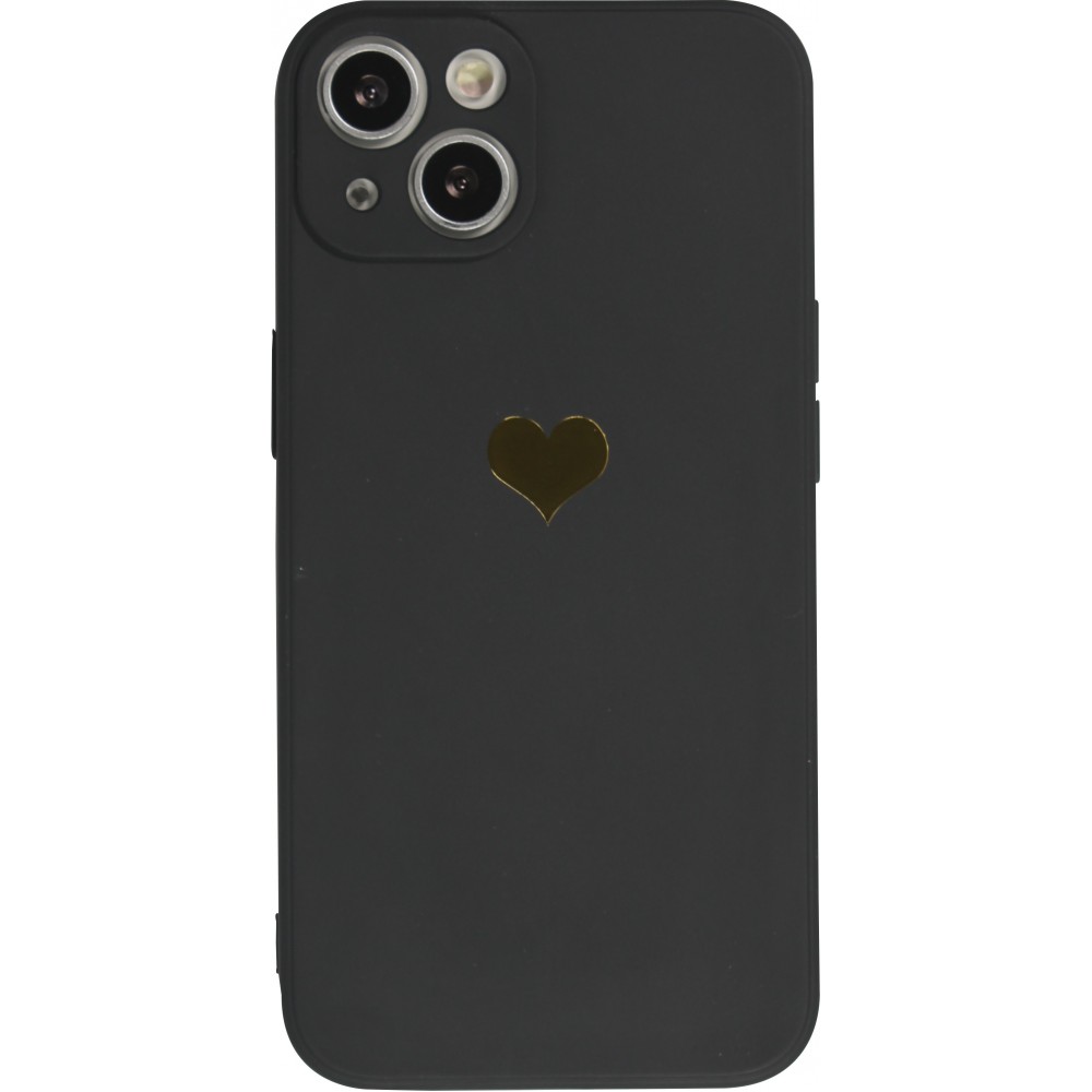 iPhone 16e Case Hülle - Silikon Mat Herz gold - Schwarz