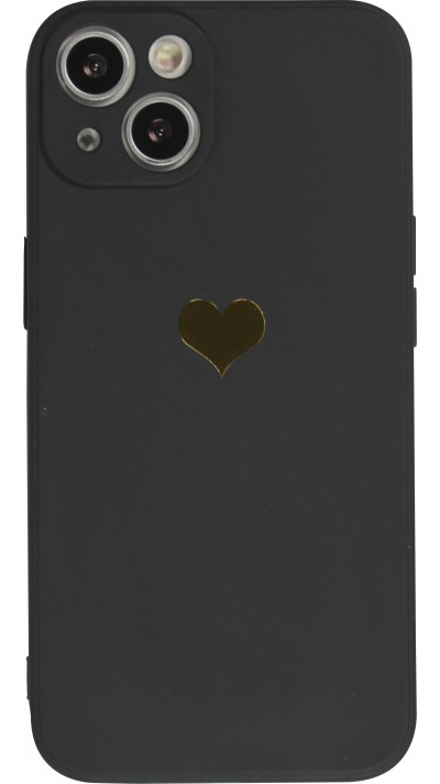 iPhone 16e Case Hülle - Silikon Mat Herz gold - Schwarz