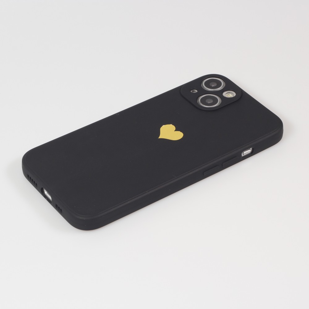 iPhone 16e Case Hülle - Silikon Mat Herz gold - Schwarz