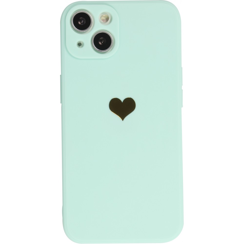 iPhone 16e Case Hülle - Silikon Mat Herz gold - Türkis