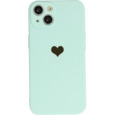 iPhone 16e Case Hülle - Silikon Mat Herz gold - Türkis